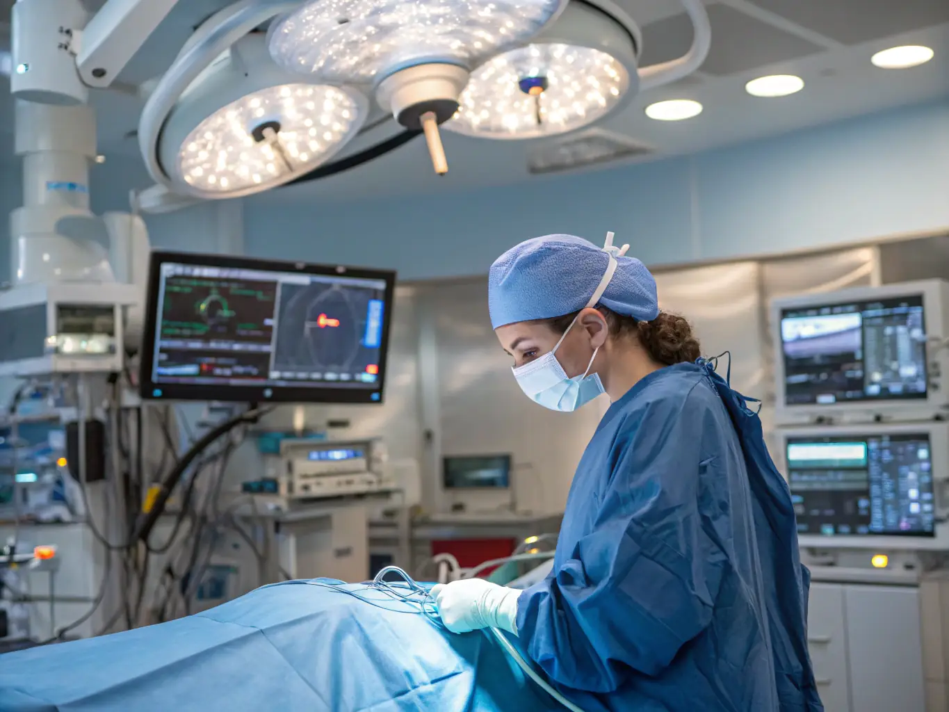A team of highly skilled surgeons performing a complex operation in a state-of-the-art operating room, showcasing their expertise and precision.
